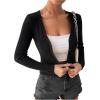 imageSHENHE Womens Ribbed Knit Button Down V Neck Lightweight Cropped Cardigan SweaterBlack