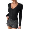 imageSHENHE Womens Ribbed Knit Button Down V Neck Lightweight Cropped Cardigan SweaterBlack