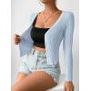 imageSHENHE Womens Ribbed Knit Button Down V Neck Lightweight Cropped Cardigan SweaterBlue B