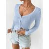 imageSHENHE Womens Ribbed Knit Button Down V Neck Lightweight Cropped Cardigan SweaterBlue B