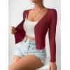 imageSHENHE Womens Ribbed Knit Button Down V Neck Lightweight Cropped Cardigan SweaterBurgundy