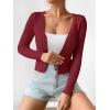 imageSHENHE Womens Ribbed Knit Button Down V Neck Lightweight Cropped Cardigan SweaterBurgundy