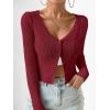 imageSHENHE Womens Ribbed Knit Button Down V Neck Lightweight Cropped Cardigan SweaterBurgundy