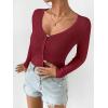 imageSHENHE Womens Ribbed Knit Button Down V Neck Lightweight Cropped Cardigan SweaterBurgundy