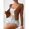 imageSHENHE Womens Ribbed Knit Button Down V Neck Lightweight Cropped Cardigan SweaterChocolate Brown