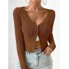 imageSHENHE Womens Ribbed Knit Button Down V Neck Lightweight Cropped Cardigan SweaterChocolate Brown