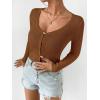 imageSHENHE Womens Ribbed Knit Button Down V Neck Lightweight Cropped Cardigan SweaterChocolate Brown