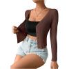 imageSHENHE Womens Ribbed Knit Button Down V Neck Lightweight Cropped Cardigan SweaterCoffe Brown