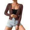 imageSHENHE Womens Ribbed Knit Button Down V Neck Lightweight Cropped Cardigan SweaterCoffe Brown