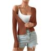 imageSHENHE Womens Ribbed Knit Button Down V Neck Lightweight Cropped Cardigan SweaterCoffee Brown