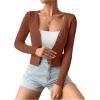 imageSHENHE Womens Ribbed Knit Button Down V Neck Lightweight Cropped Cardigan SweaterCoffee Brown