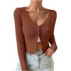 imageSHENHE Womens Ribbed Knit Button Down V Neck Lightweight Cropped Cardigan SweaterCoffee Brown