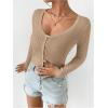 imageSHENHE Womens Ribbed Knit Button Down V Neck Lightweight Cropped Cardigan SweaterDark Apricot
