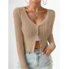 imageSHENHE Womens Ribbed Knit Button Down V Neck Lightweight Cropped Cardigan SweaterDark Apricot