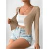 imageSHENHE Womens Ribbed Knit Button Down V Neck Lightweight Cropped Cardigan SweaterDark Apricot