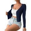 imageSHENHE Womens Ribbed Knit Button Down V Neck Lightweight Cropped Cardigan SweaterDark Blue
