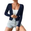 imageSHENHE Womens Ribbed Knit Button Down V Neck Lightweight Cropped Cardigan SweaterDark Blue