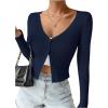 imageSHENHE Womens Ribbed Knit Button Down V Neck Lightweight Cropped Cardigan SweaterDark Blue