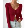 imageSHENHE Womens Ribbed Knit Button Down V Neck Lightweight Cropped Cardigan SweaterDark Red