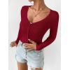 imageSHENHE Womens Ribbed Knit Button Down V Neck Lightweight Cropped Cardigan SweaterDark Red
