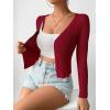 imageSHENHE Womens Ribbed Knit Button Down V Neck Lightweight Cropped Cardigan SweaterDark Red