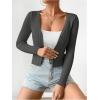 imageSHENHE Womens Ribbed Knit Button Down V Neck Lightweight Cropped Cardigan SweaterDeep Grey