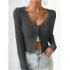 imageSHENHE Womens Ribbed Knit Button Down V Neck Lightweight Cropped Cardigan SweaterDeep Grey