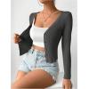 imageSHENHE Womens Ribbed Knit Button Down V Neck Lightweight Cropped Cardigan SweaterDeep Grey