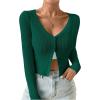 imageSHENHE Womens Ribbed Knit Button Down V Neck Lightweight Cropped Cardigan SweaterForest Green