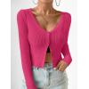 imageSHENHE Womens Ribbed Knit Button Down V Neck Lightweight Cropped Cardigan SweaterHot Pink