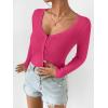 imageSHENHE Womens Ribbed Knit Button Down V Neck Lightweight Cropped Cardigan SweaterHot Pink