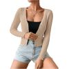 imageSHENHE Womens Ribbed Knit Button Down V Neck Lightweight Cropped Cardigan SweaterKhaki