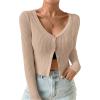 imageSHENHE Womens Ribbed Knit Button Down V Neck Lightweight Cropped Cardigan SweaterKhaki