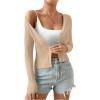 imageSHENHE Womens Ribbed Knit Button Down V Neck Lightweight Cropped Cardigan SweaterLight Apricot