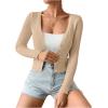 imageSHENHE Womens Ribbed Knit Button Down V Neck Lightweight Cropped Cardigan SweaterLight Apricot