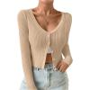 imageSHENHE Womens Ribbed Knit Button Down V Neck Lightweight Cropped Cardigan SweaterLight Apricot