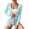 imageSHENHE Womens Ribbed Knit Button Down V Neck Lightweight Cropped Cardigan SweaterLight Blue