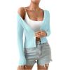 imageSHENHE Womens Ribbed Knit Button Down V Neck Lightweight Cropped Cardigan SweaterLight Blue