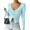 imageSHENHE Womens Ribbed Knit Button Down V Neck Lightweight Cropped Cardigan SweaterLight Blue
