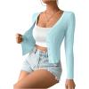 imageSHENHE Womens Ribbed Knit Button Down V Neck Lightweight Cropped Cardigan SweaterLight Blue