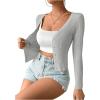 imageSHENHE Womens Ribbed Knit Button Down V Neck Lightweight Cropped Cardigan SweaterLight Grey