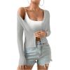imageSHENHE Womens Ribbed Knit Button Down V Neck Lightweight Cropped Cardigan SweaterLight Grey
