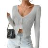 imageSHENHE Womens Ribbed Knit Button Down V Neck Lightweight Cropped Cardigan SweaterLight Grey