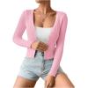 imageSHENHE Womens Ribbed Knit Button Down V Neck Lightweight Cropped Cardigan SweaterLight Pink
