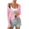 imageSHENHE Womens Ribbed Knit Button Down V Neck Lightweight Cropped Cardigan SweaterLight Pink