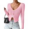 imageSHENHE Womens Ribbed Knit Button Down V Neck Lightweight Cropped Cardigan SweaterLight Pink