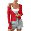 imageSHENHE Womens Ribbed Knit Button Down V Neck Lightweight Cropped Cardigan SweaterLight Red