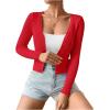 imageSHENHE Womens Ribbed Knit Button Down V Neck Lightweight Cropped Cardigan SweaterLight Red