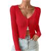 imageSHENHE Womens Ribbed Knit Button Down V Neck Lightweight Cropped Cardigan SweaterLight Red