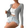 imageSHENHE Womens Ribbed Knit Button Down V Neck Lightweight Cropped Cardigan SweaterMedium Grey
